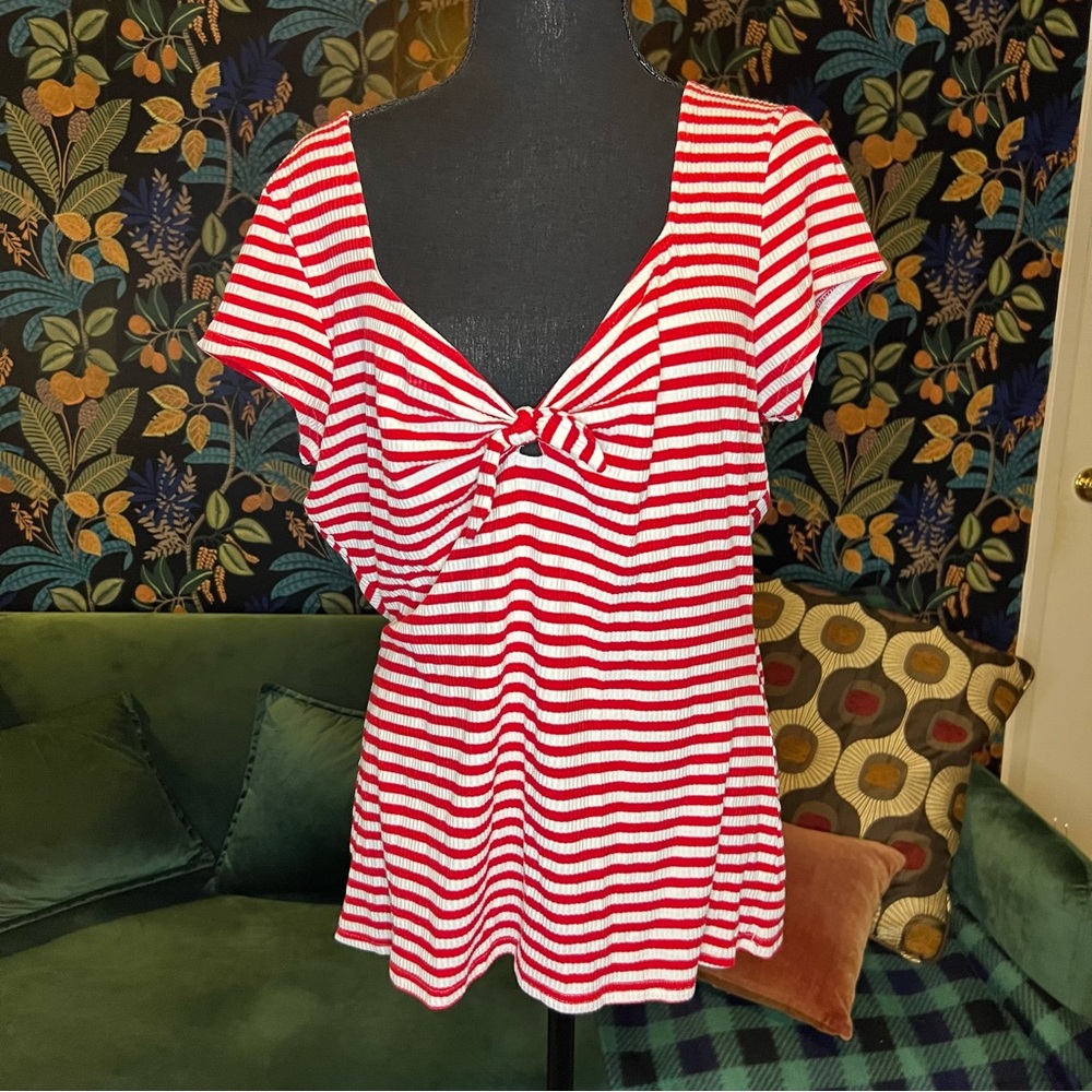 Sweetheart Nautical Red and White Striped Unique Vintage Top with Bow